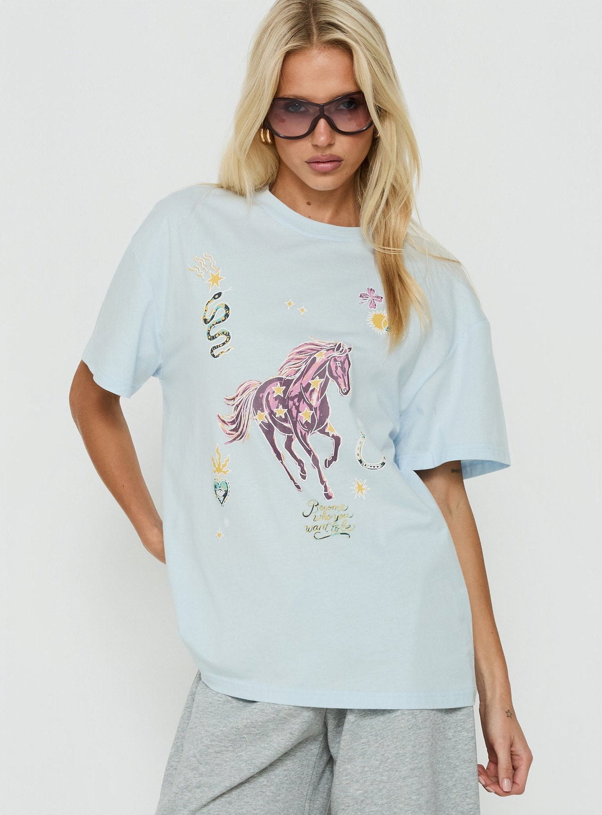 #NOVERA - Camiseta Laura Azul Oversize Estampada -