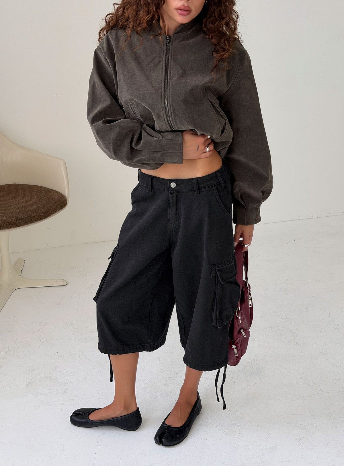 #NOVERA - Shorts Hudsen Negros Lavados Largos Cargo -