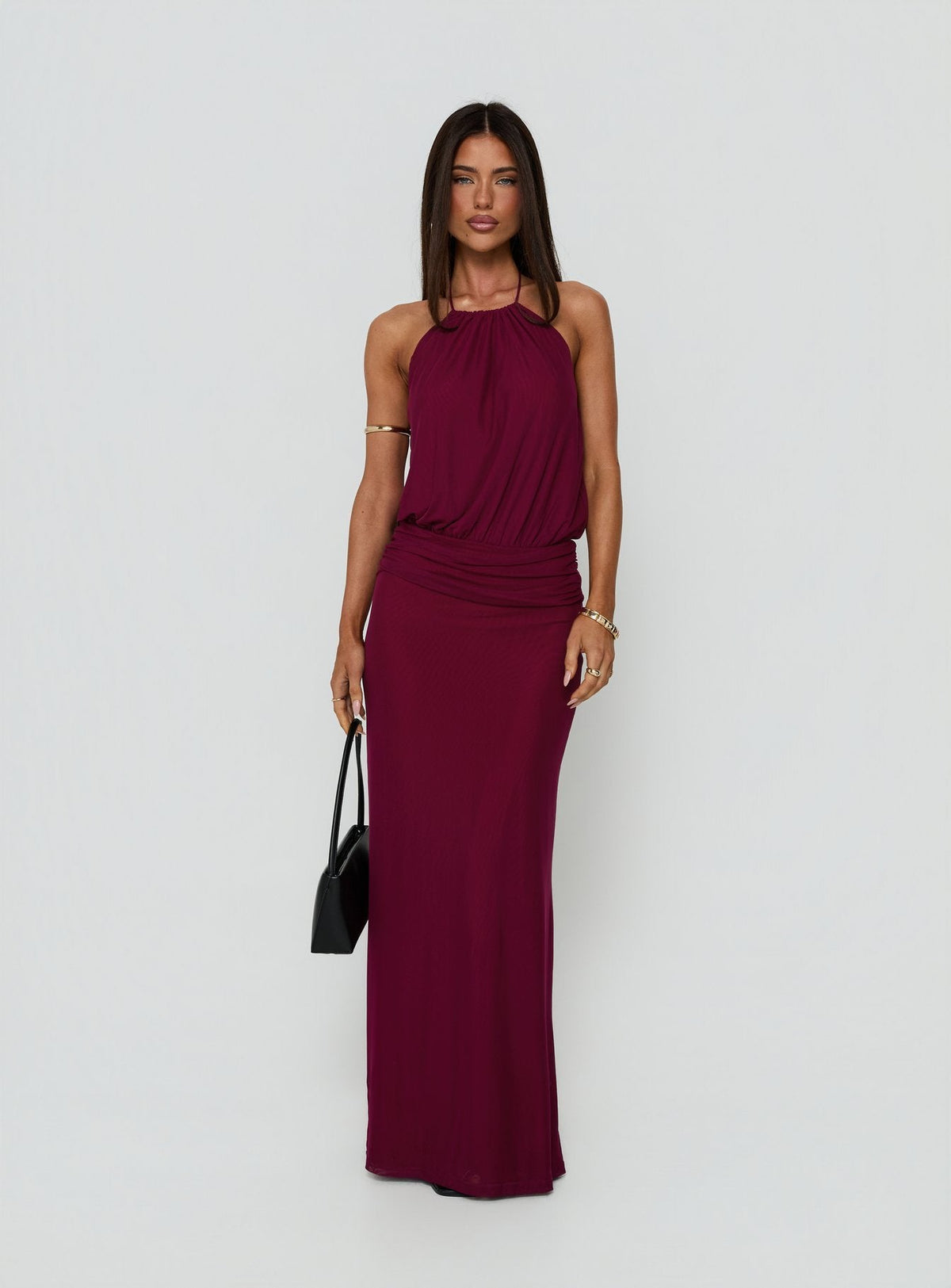 #NOVERA - Vestido Largo Casperina Frambuesa Fruncido Halter -