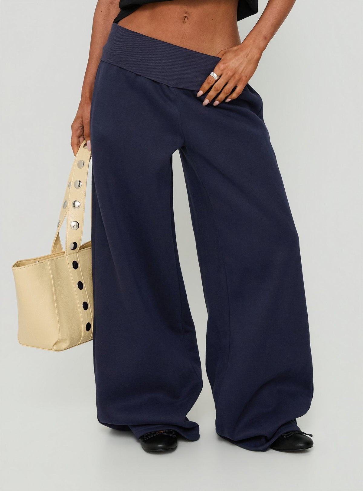 #NOVERA - Pantalón de Chándal Lockie Azul Marino con Cintura Doblada Baggy -