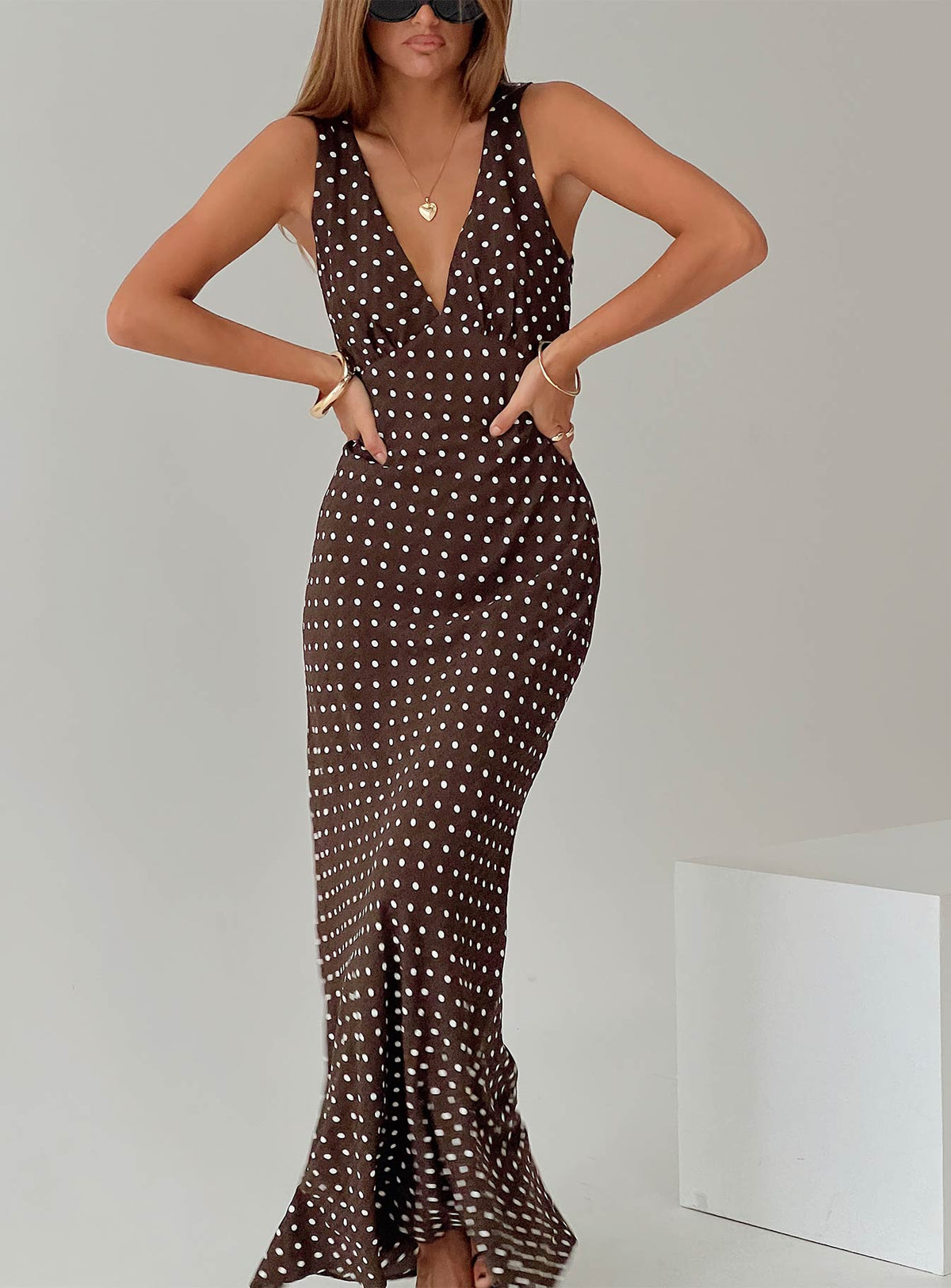 #NOVERA - Vestido Largo Malena Marrón de Lunares -