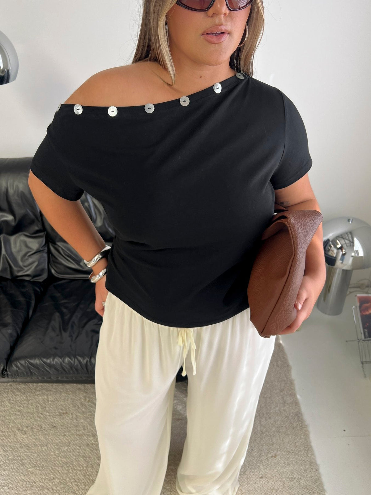 #NOVERA - Top Dalten Negro con Hombros Descubiertos Talla Grande -