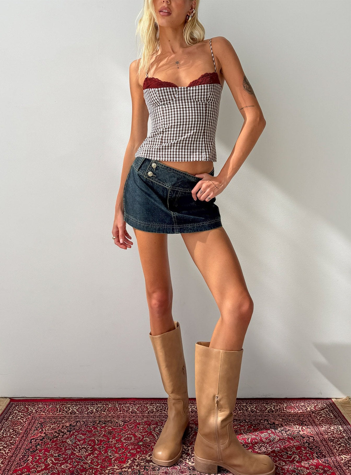 #NOVERA - Minifalda Ladena Denim Crudo de Tiro Medio -