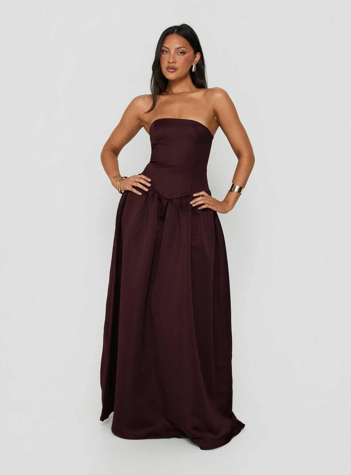 #NOVERA - Vestido Largo Candela Chocolate Palabra de Honor -