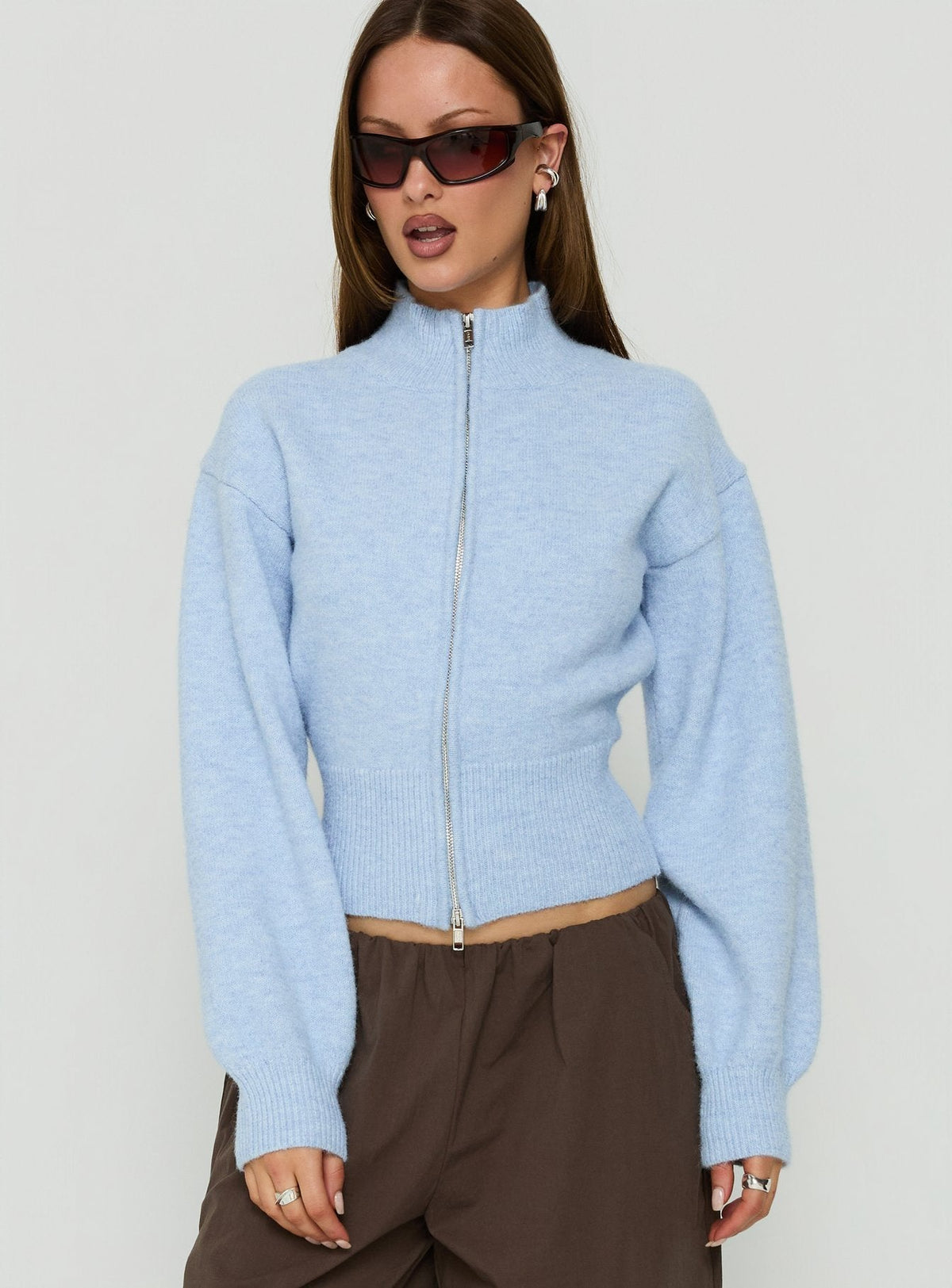 #NOVERA - Jersey Agneta Azul con Cremallera de Cuello Alto -