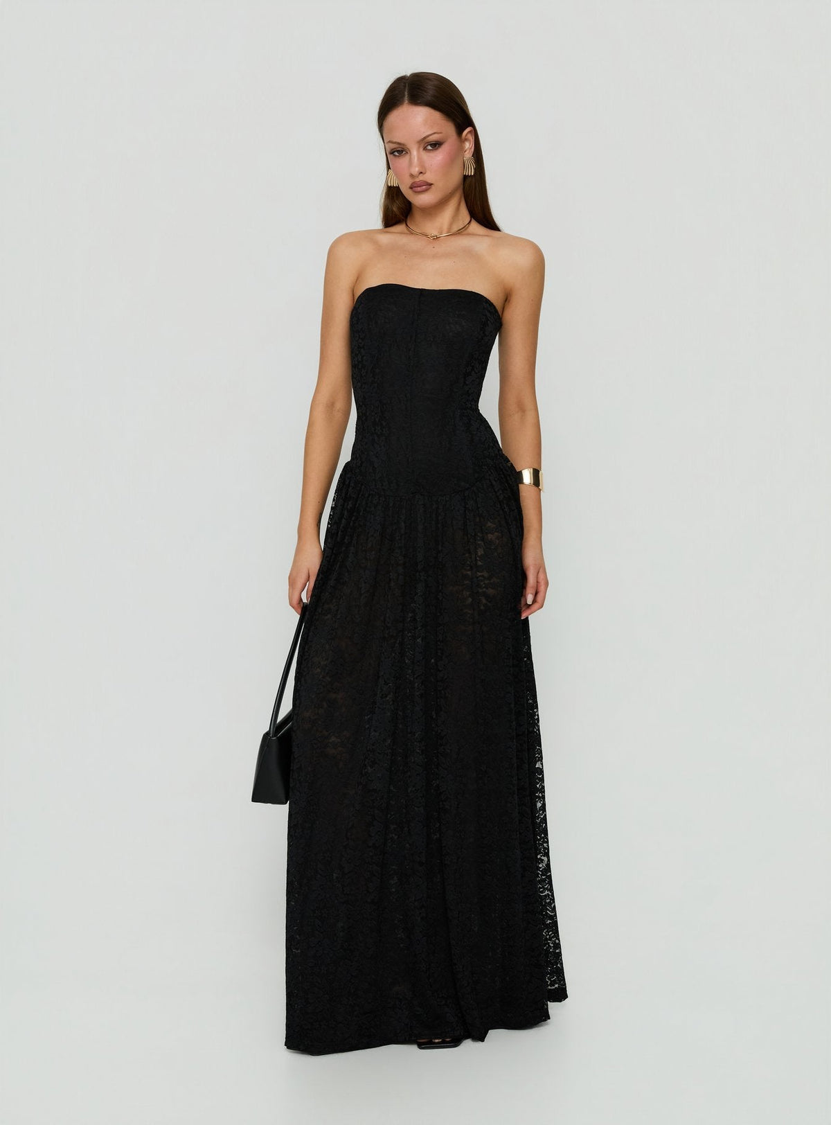 #NOVERA - Vestido Largo Diannah Negro de Encaje Corsé -