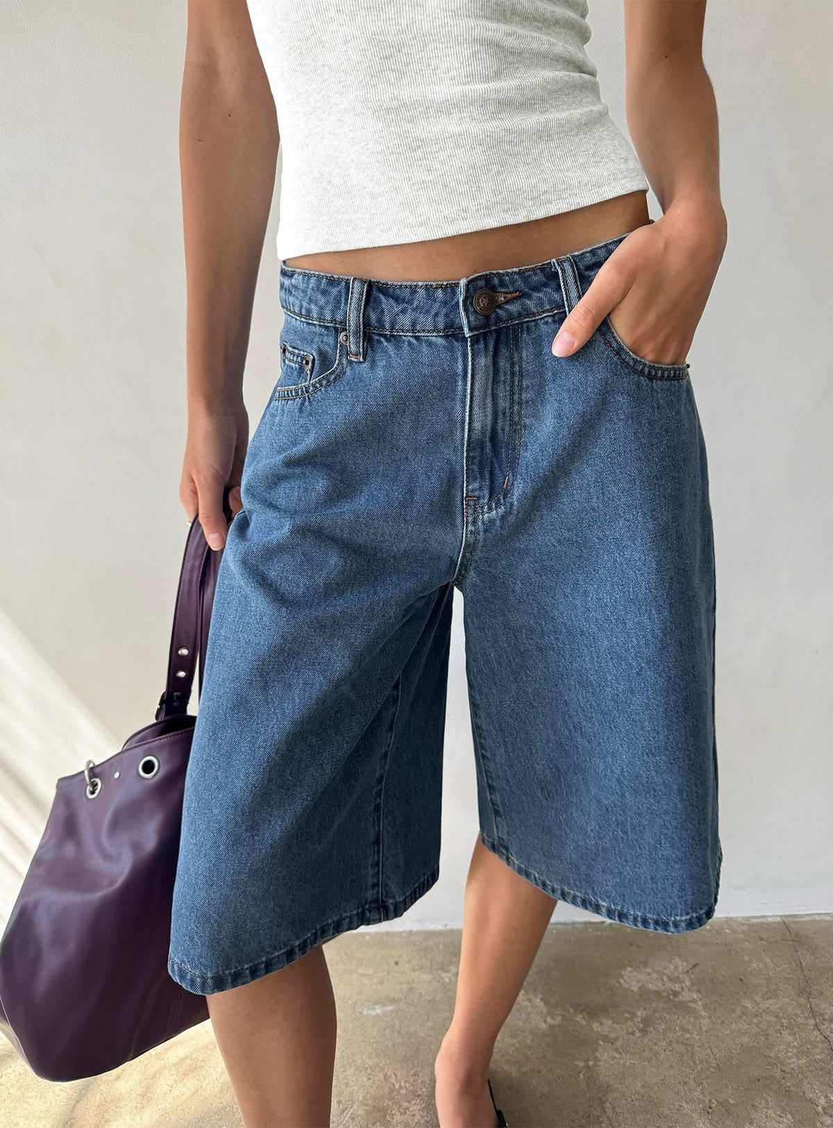 #NOVERA - Shorts Vaqueros Kolumbia Azul Medio Lavado de Tiro Bajo -