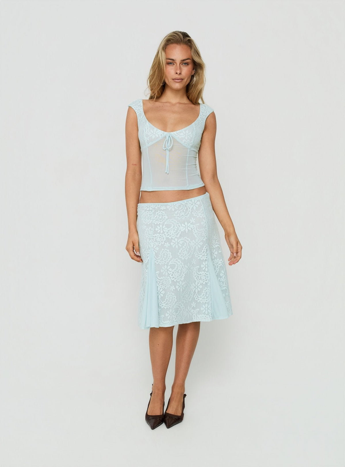 #NOVERA - Falda Midi Quani Azul de Encaje -
