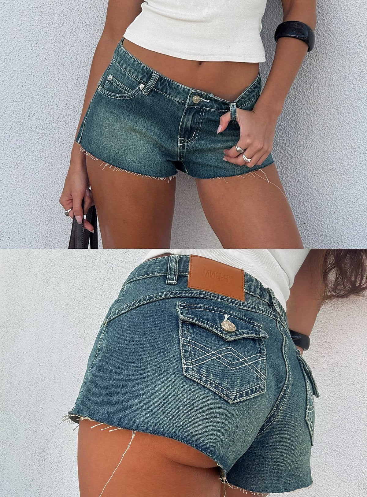#NOVERA - Shorts Milania Azul Vintage de Tiro Bajo Denim -