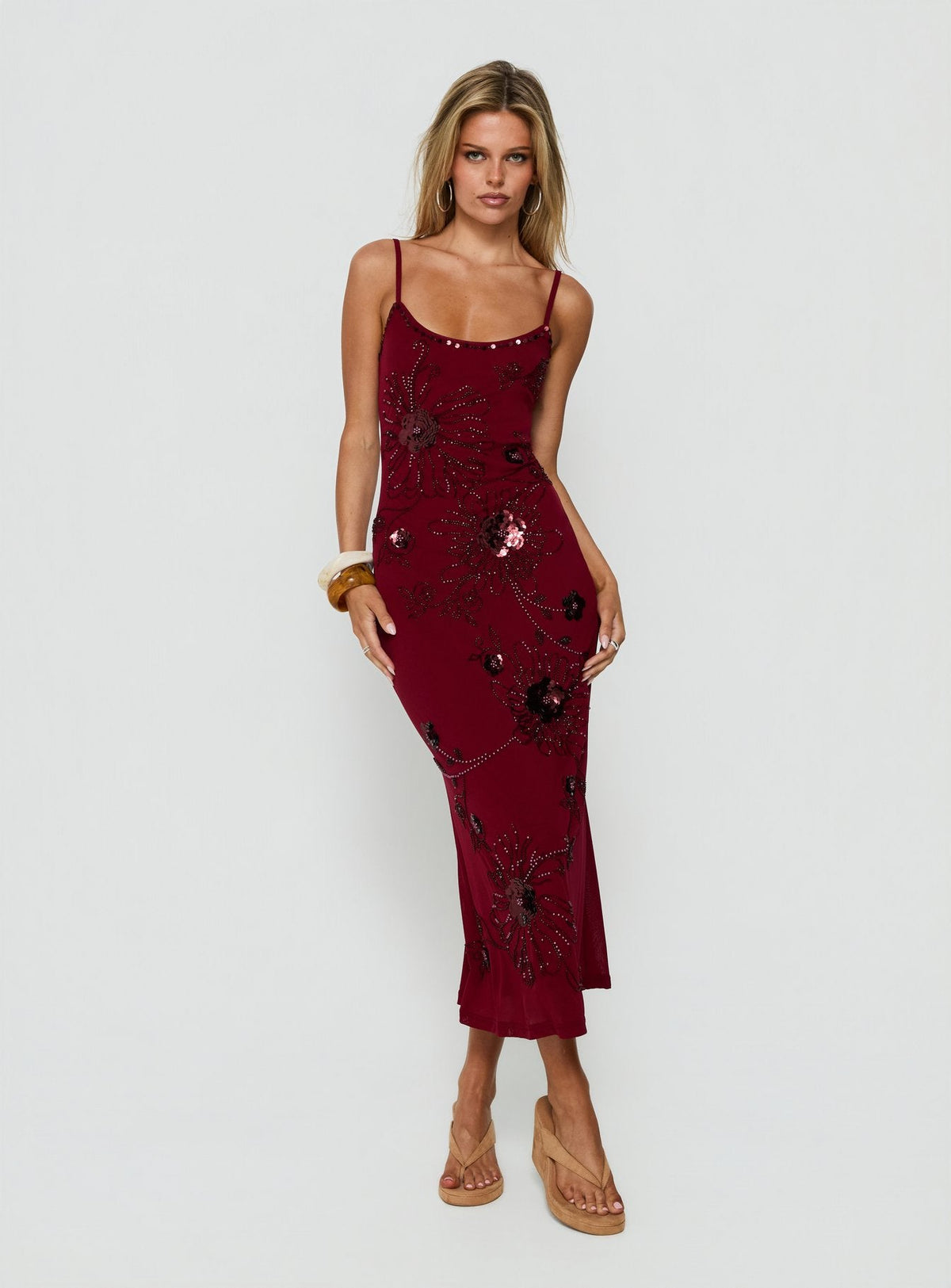 #NOVERA - Vestido Midi Daphie Burdeos con Abalorios -