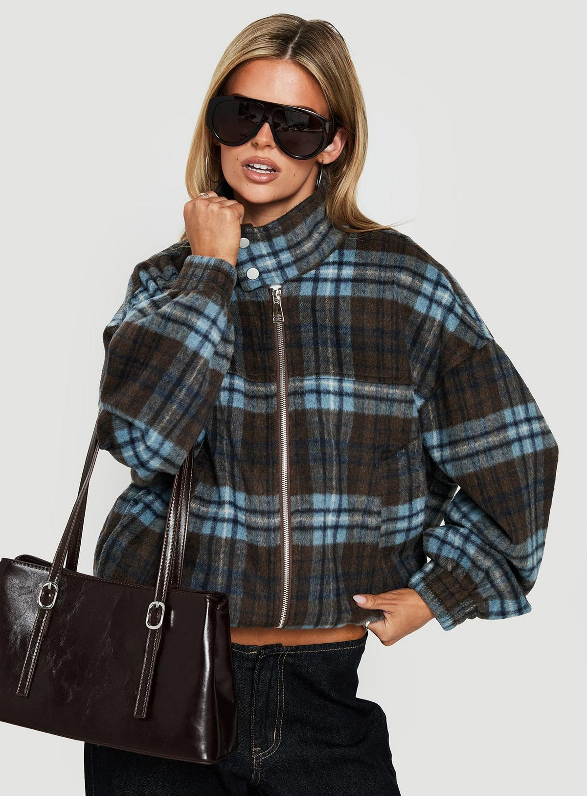 #NOVERA - Chaqueta Bomber Ellissa Azul de Cuadros -