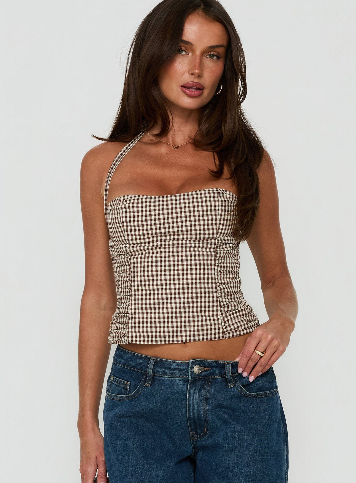 #NOVERA - Top Cantabria Marrón de Vichy Halter -
