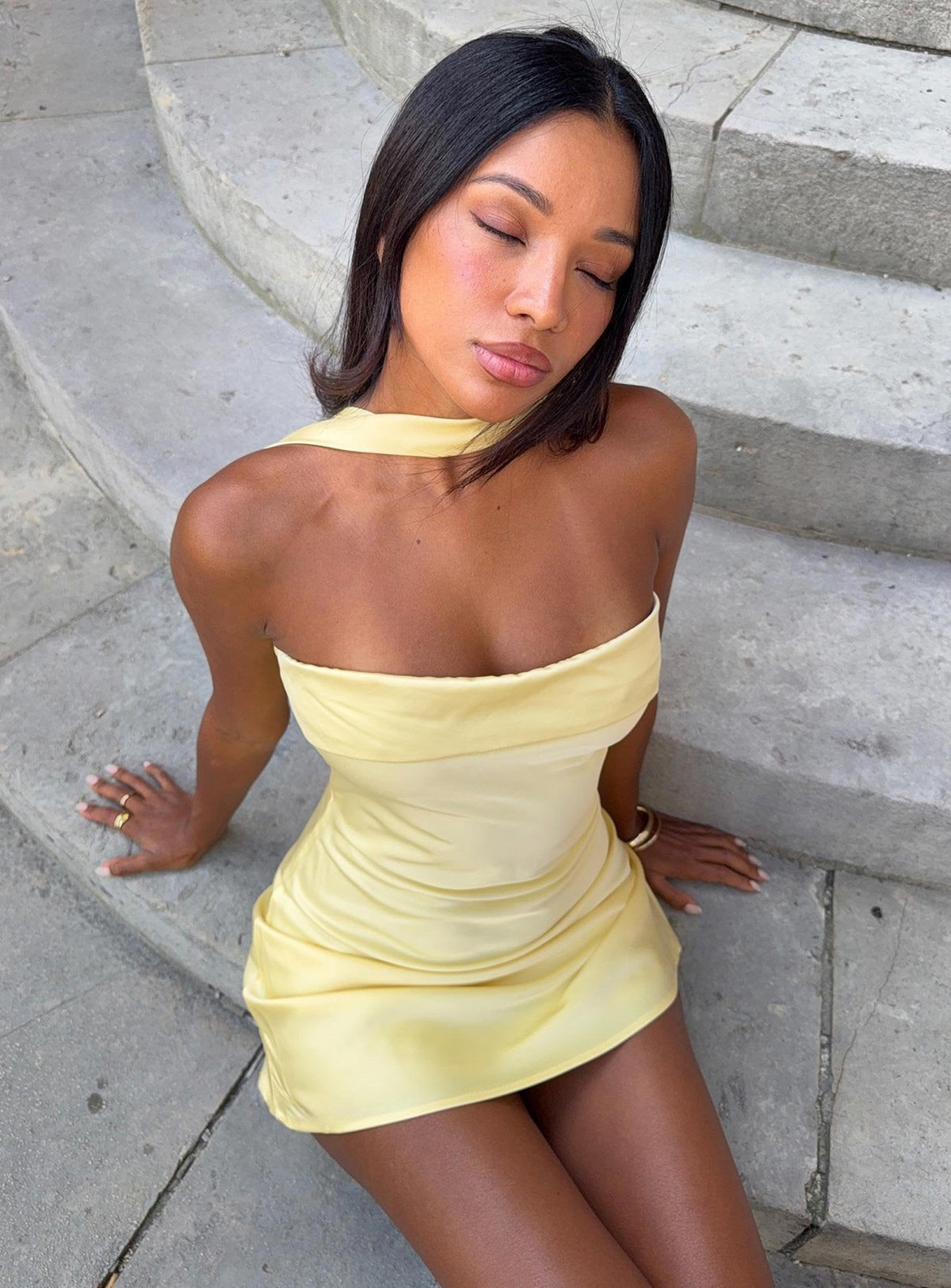#NOVERA - Vestido Mini Declynne Chartreuse Palabra de Honor -