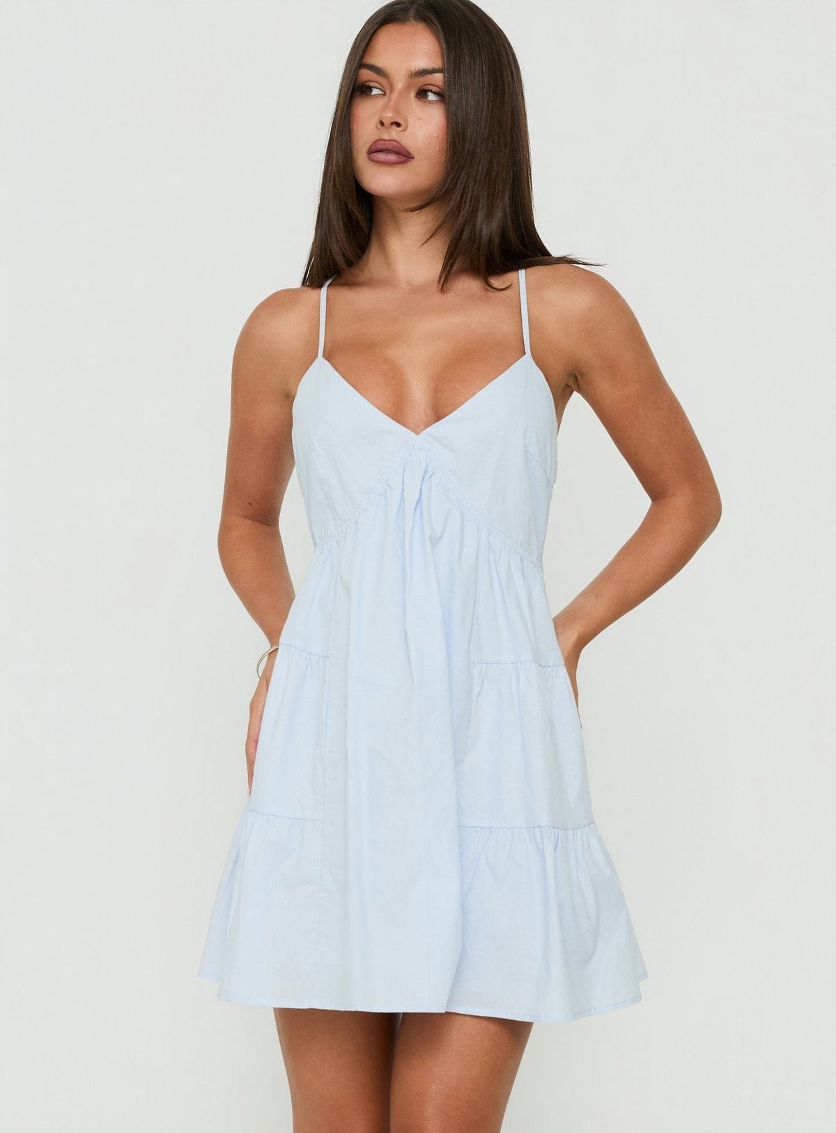 #NOVERA - Vestido Mini Giordana Vneck Azul Babydoll -