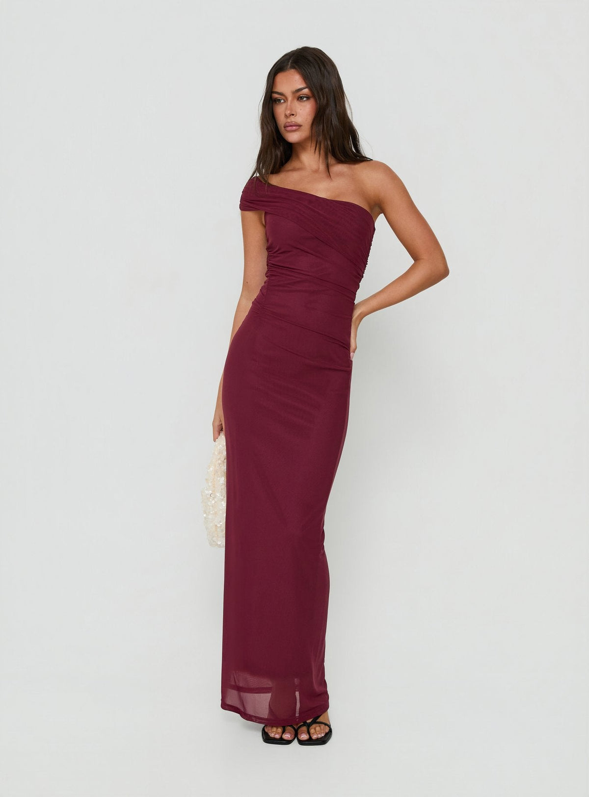 #NOVERA - Vestido Largo Spritzia Ciruela Asimétrico -