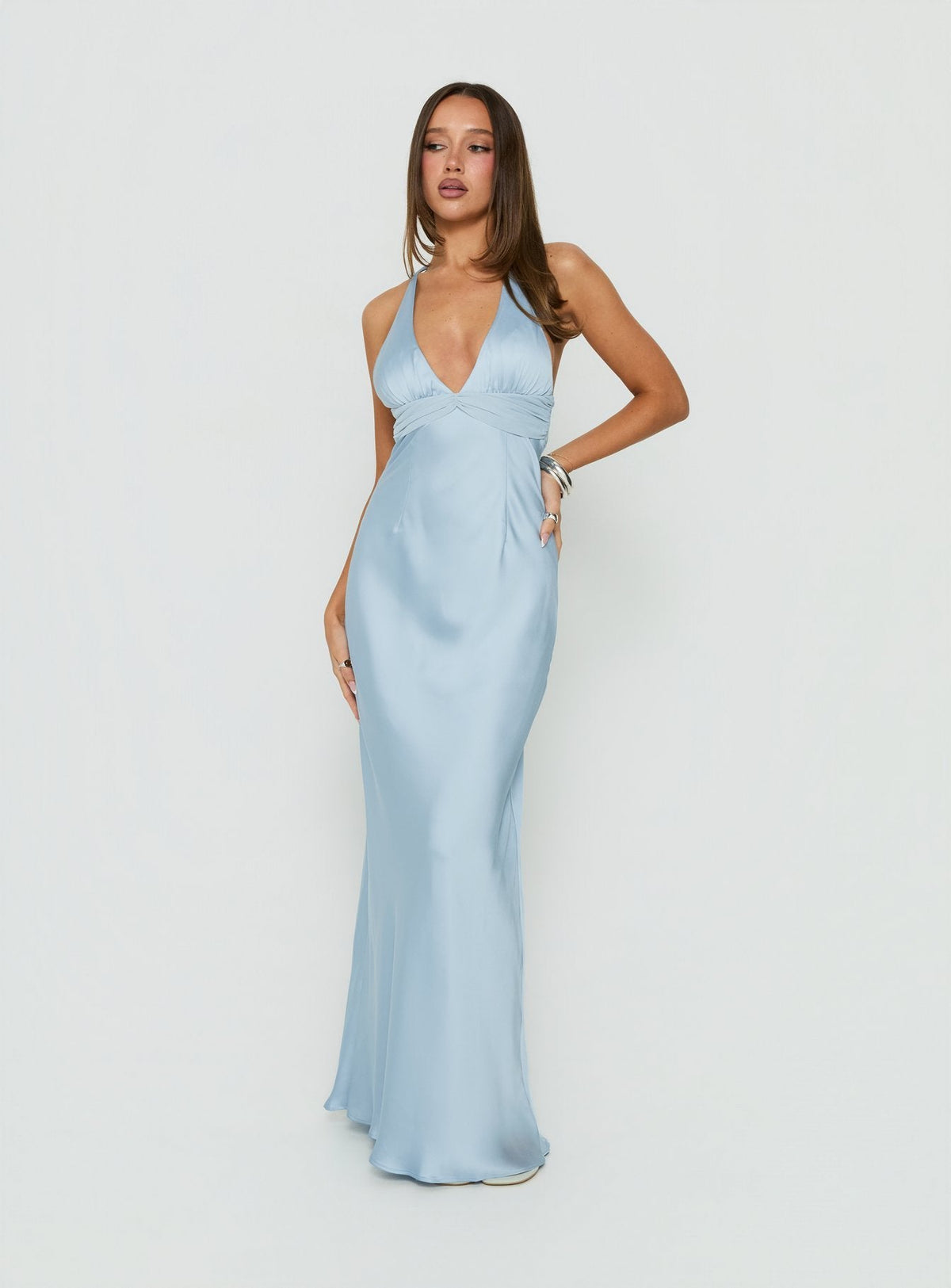 #NOVERA - Vestido Largo Odyssa Azul Pizarra Halter -