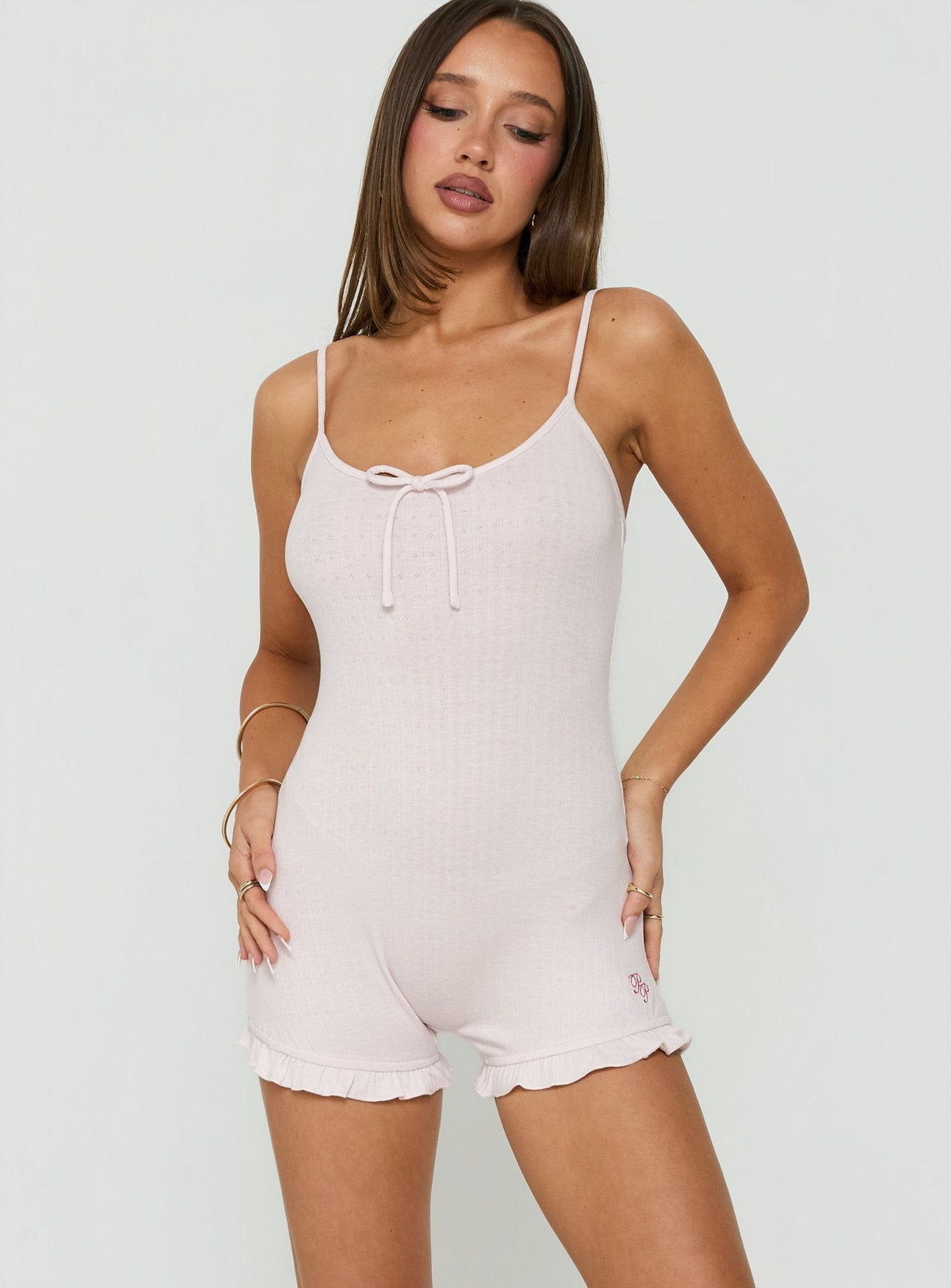 #NOVERA - Mono Corto Vespra Rosa Pastel con Volantes -