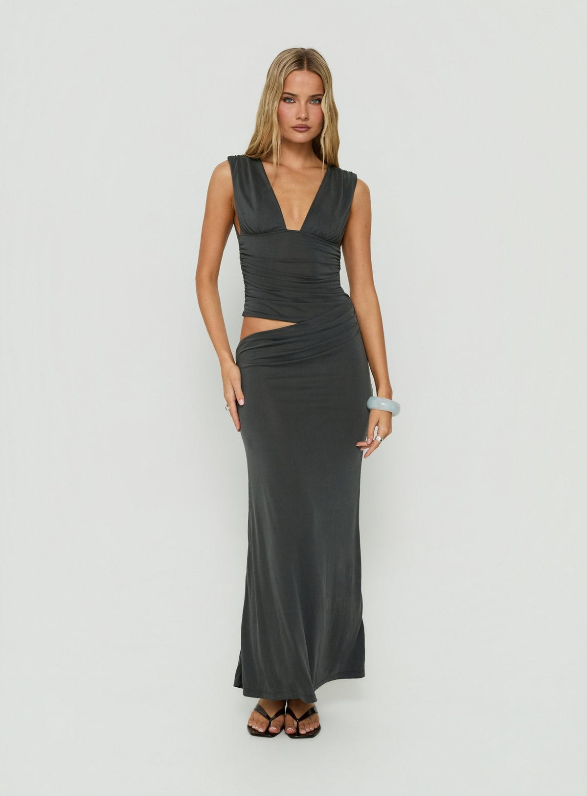 #NOVERA - Vestido Largo Evelen Gris de Tirante Ancho -
