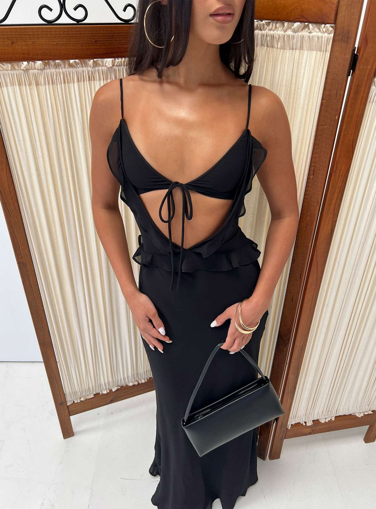 #NOVERA - Vestido Largo Isamia Negro con Volantes -