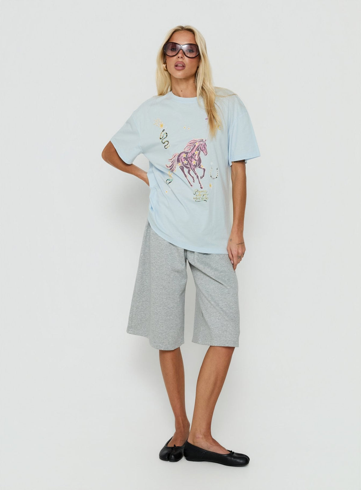 #NOVERA - Camiseta Laura Azul Oversize Estampada -