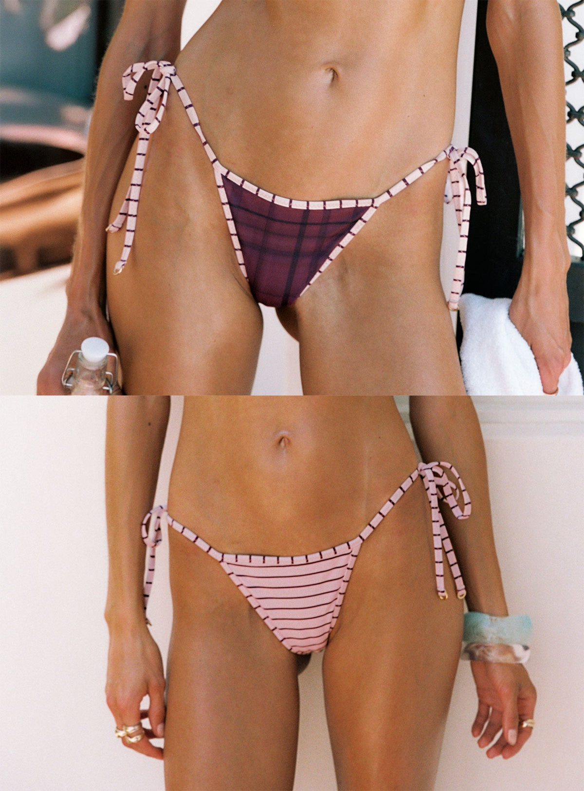 #NOVERA - Braguita de Bikini Alicante Rosa de Cuadros y de Rayas Reversible -