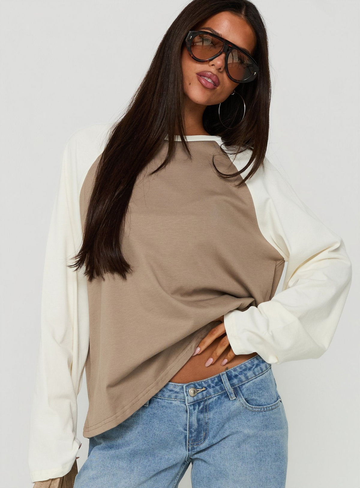 #NOVERA - Top Luna Beige Multicolor de Manga Larga Raglan -
