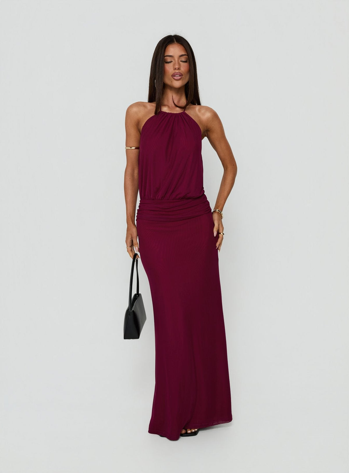#NOVERA - Vestido Largo Casperina Frambuesa Fruncido Halter -