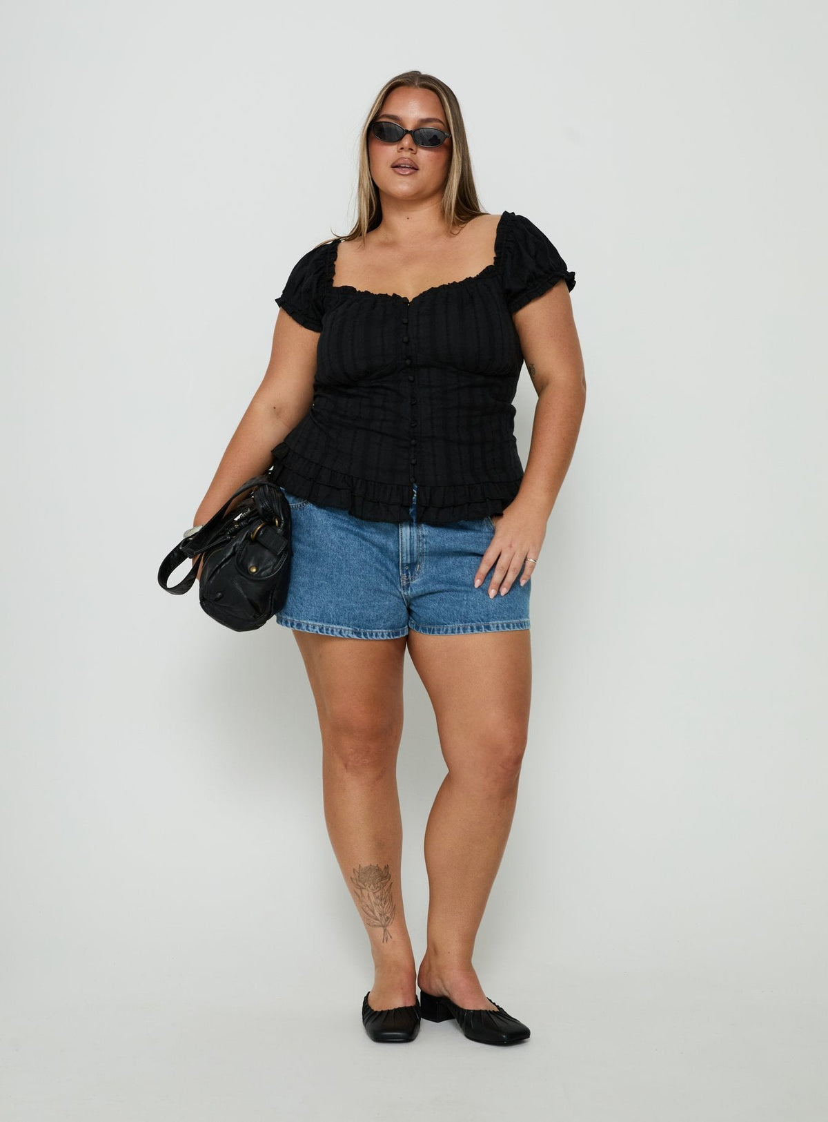#NOVERA - Top Suiter Negro con Volantes Talla Grande -