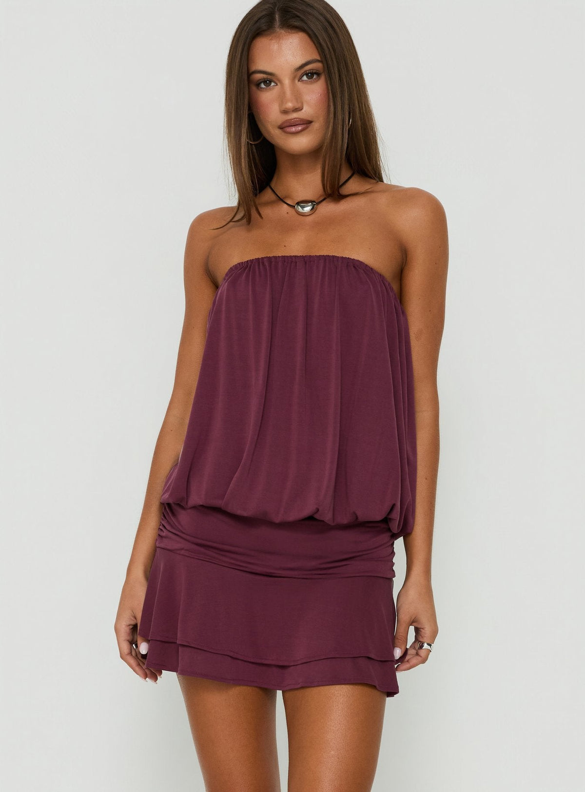 #NOVERA - Vestido Mini Olidia Ciruela Palabra de Honor -