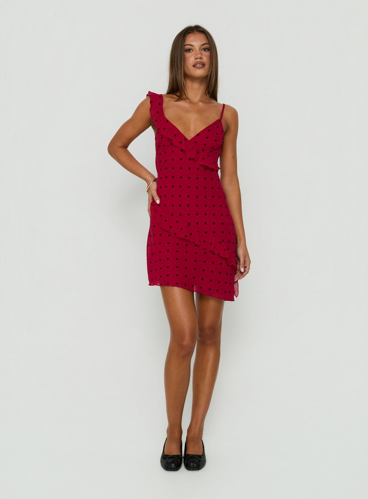 #NOVERA - Vestido Mini Cáceres Rojo de Lunares con Volantes -
