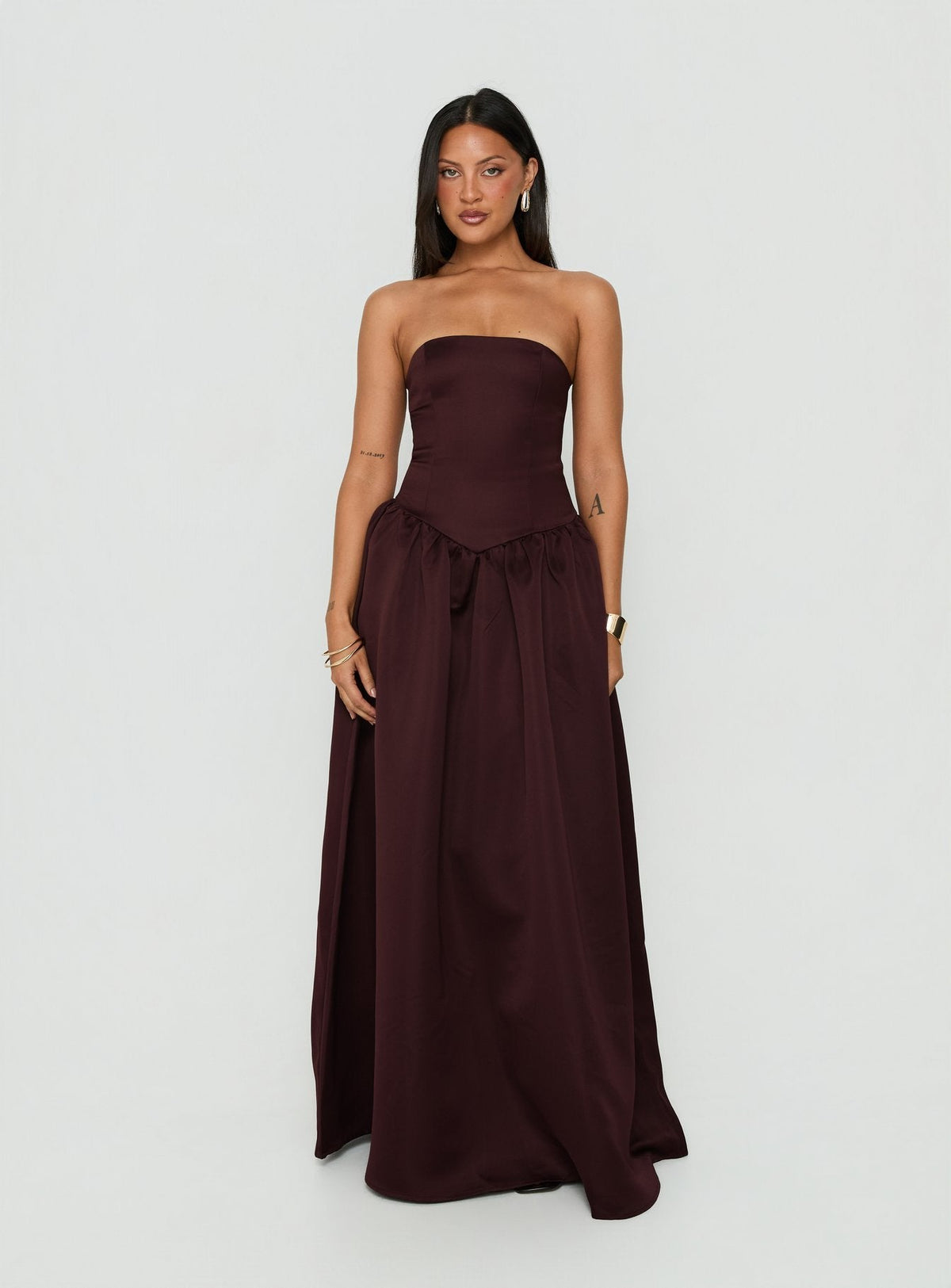 #NOVERA - Vestido Largo Candela Chocolate Palabra de Honor -