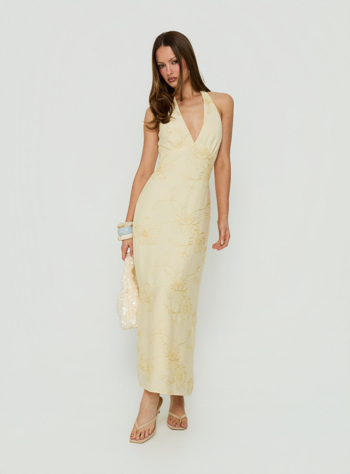 #NOVERA - Vestido Midi Luisella Amarillo de Flores Halter -