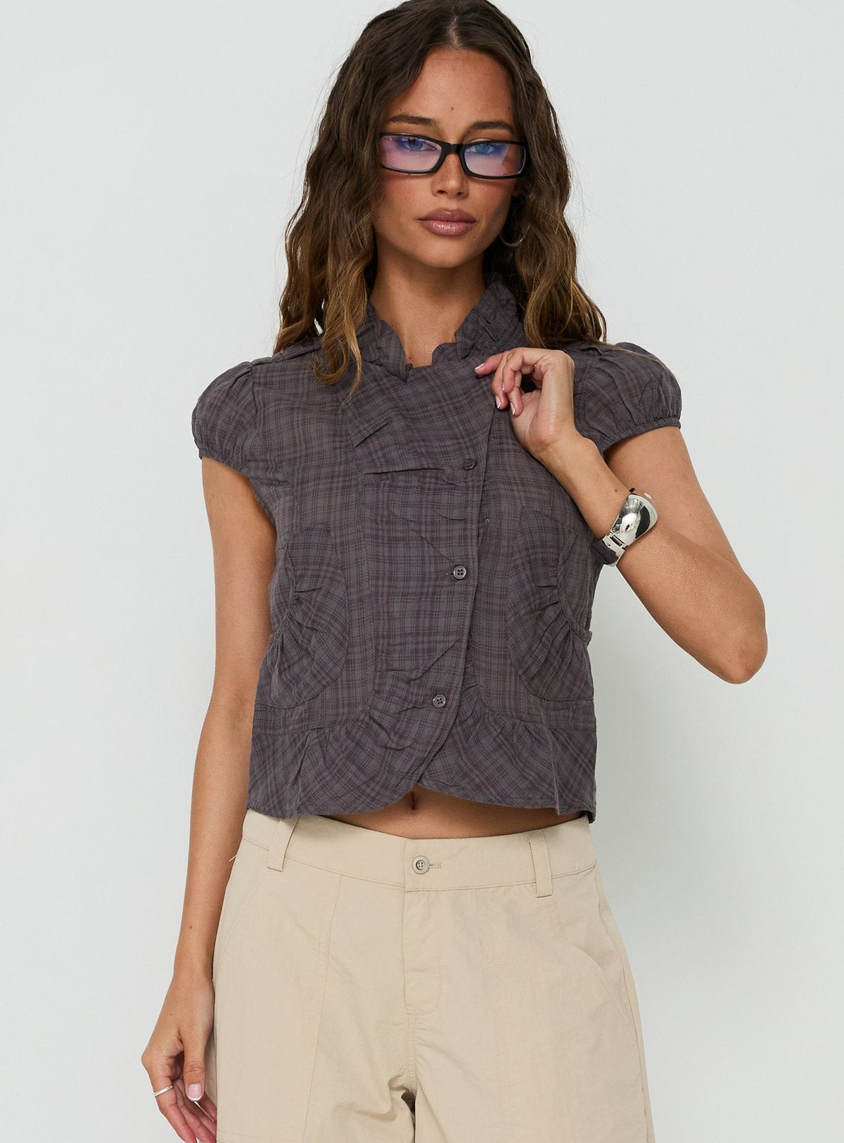 #NOVERA - Top Aryalda Multicolor de Cuadros de Manga Corta -