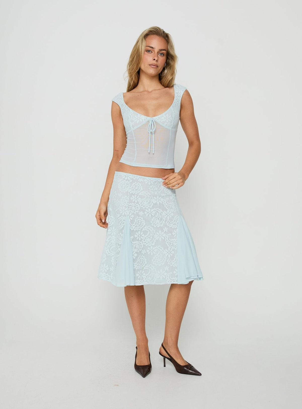 #NOVERA - Falda Midi Quani Azul de Encaje -