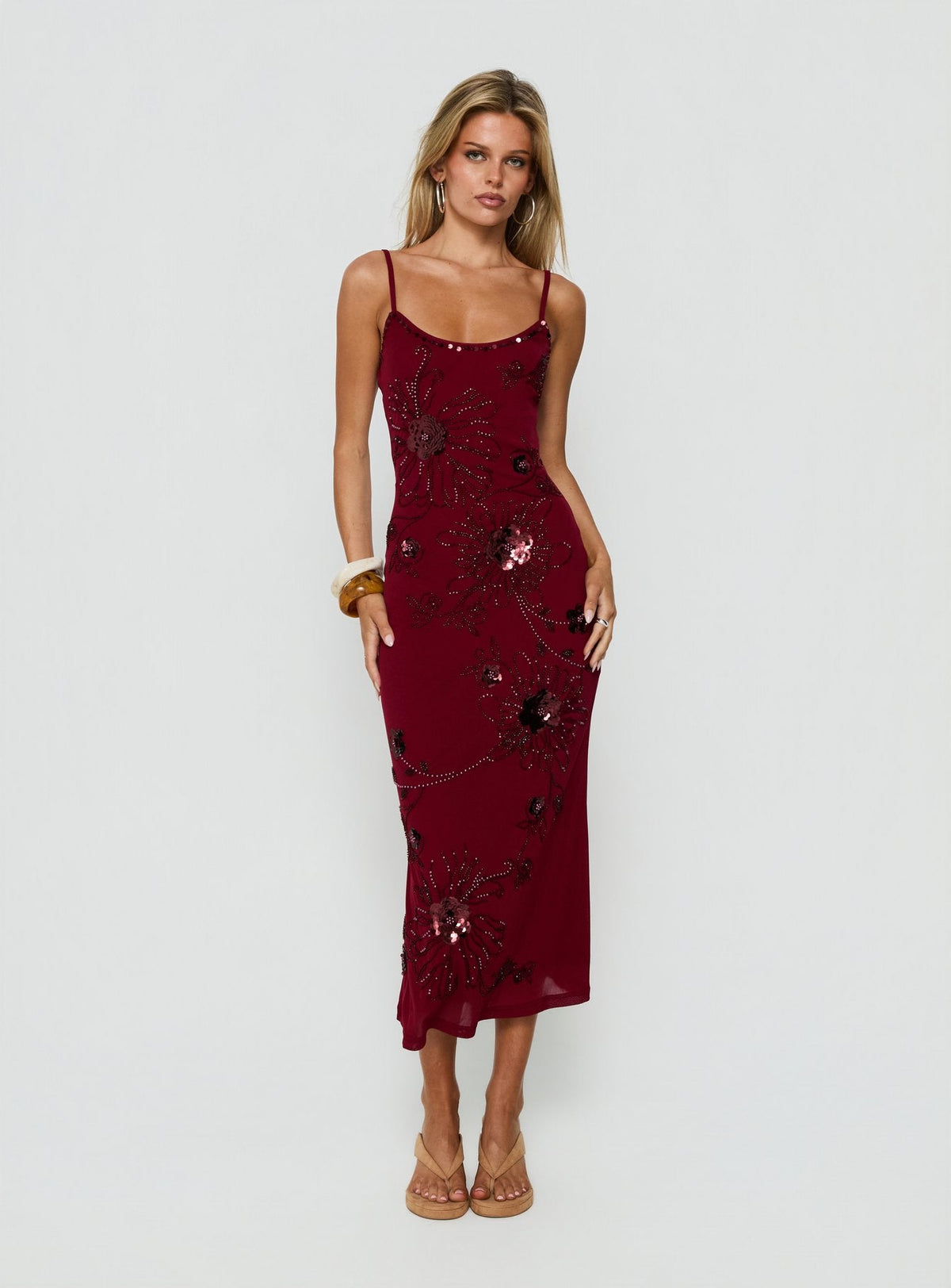 #NOVERA - Vestido Midi Daphie Burdeos con Abalorios -
