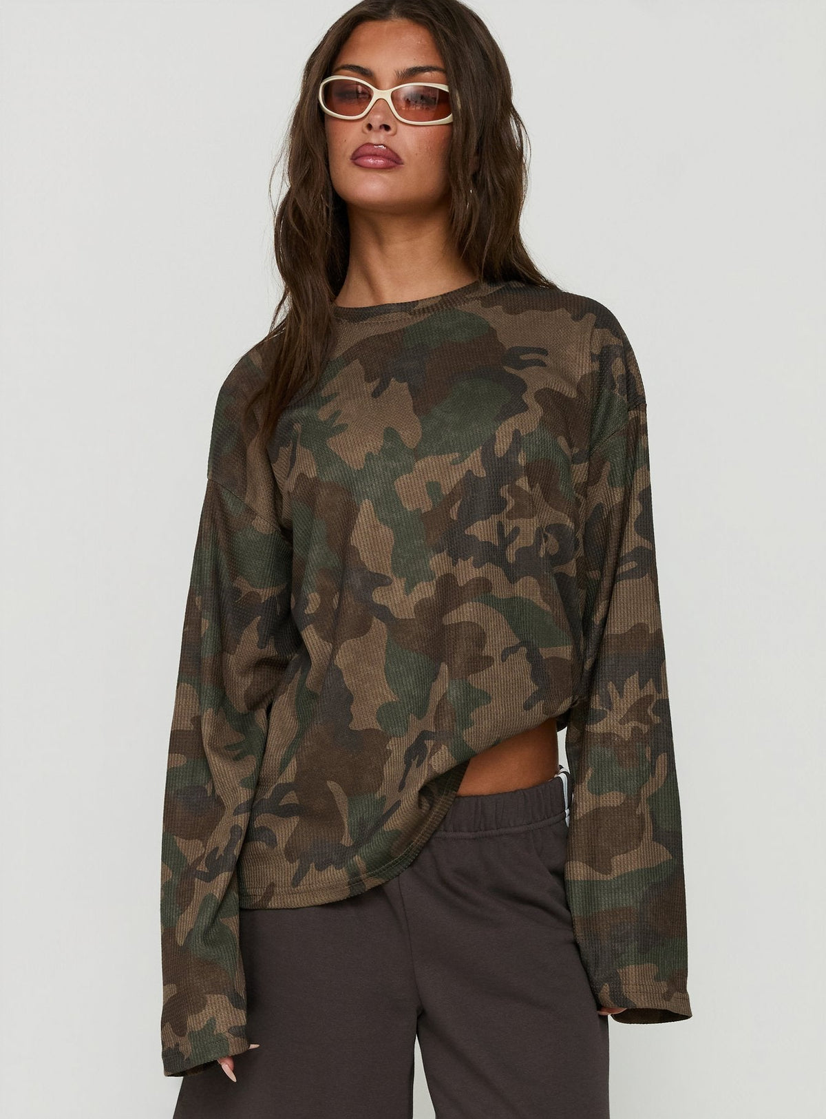 #NOVERA - Top Arlla Camuflaje de Gofre de Manga Larga -