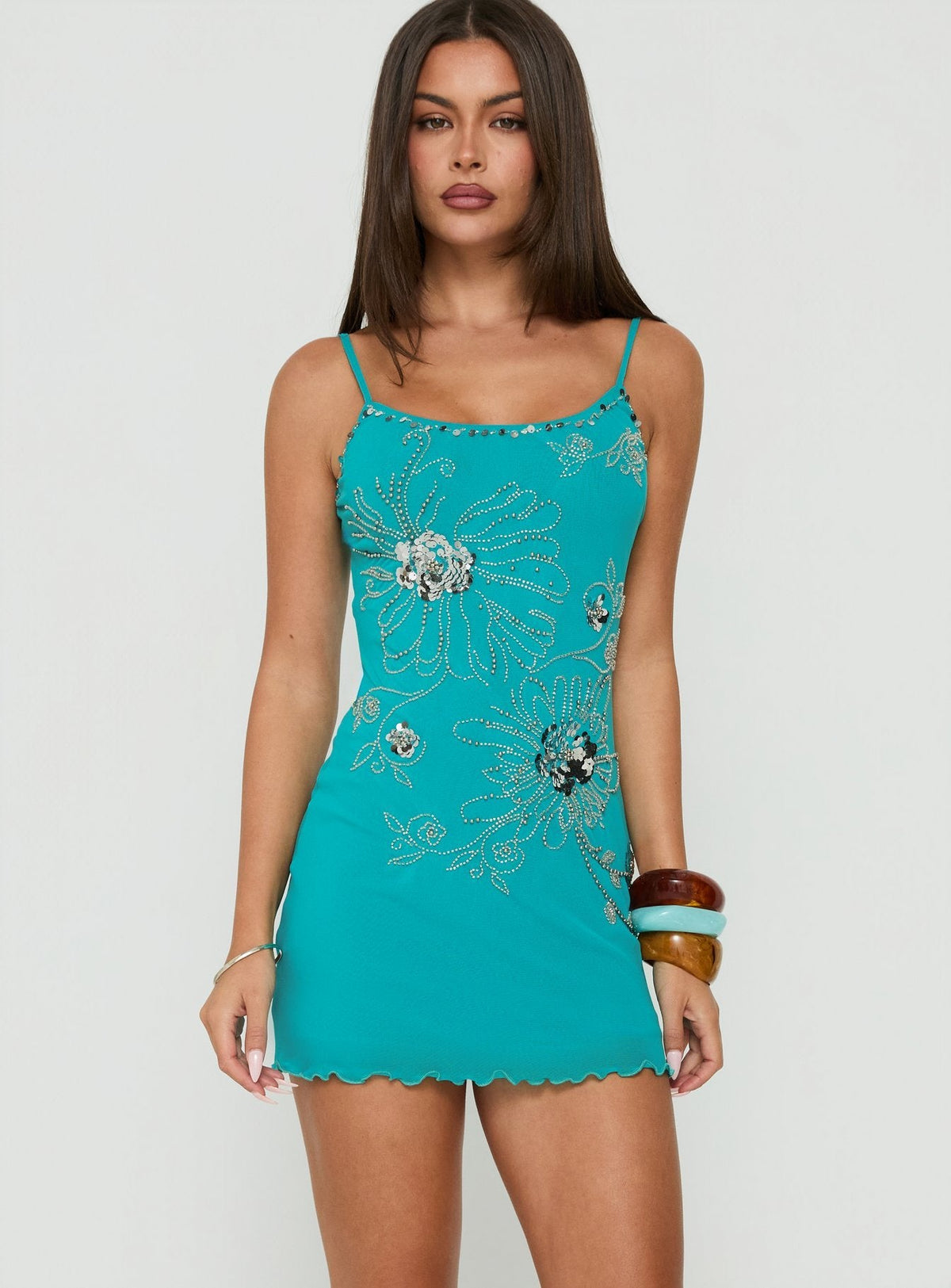 #NOVERA - Vestido Mini Daphie Aguamarina con Abalorios -