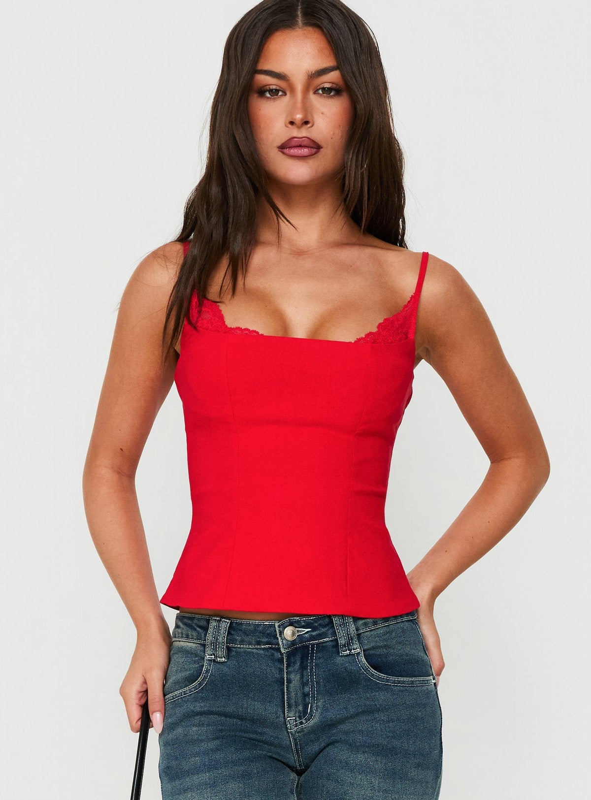 #NOVERA - Top Aroa Rojo Corsé de Encaje -