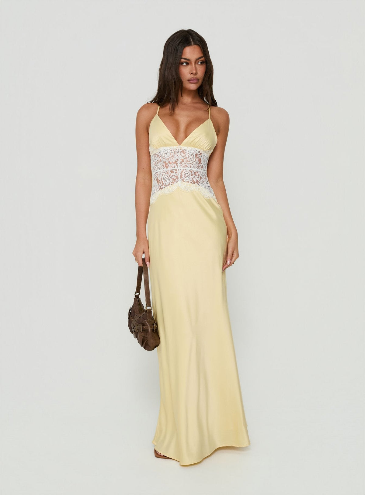 #NOVERA - Vestido Largo Klairee Amarillo Mantequilla Halter de Encaje -