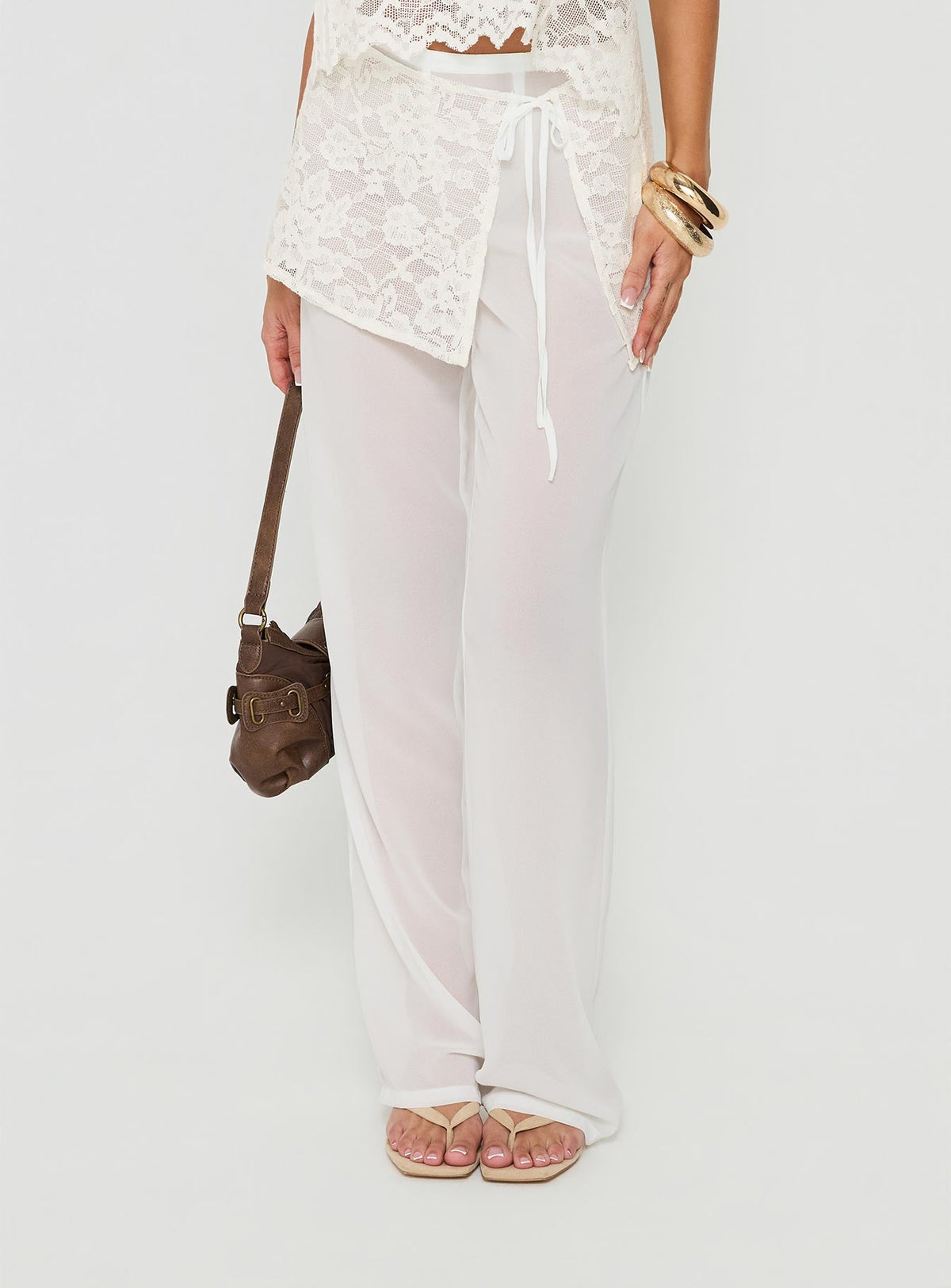 #NOVERA - Pantalón Claudie Blanco de Capas de Encaje -