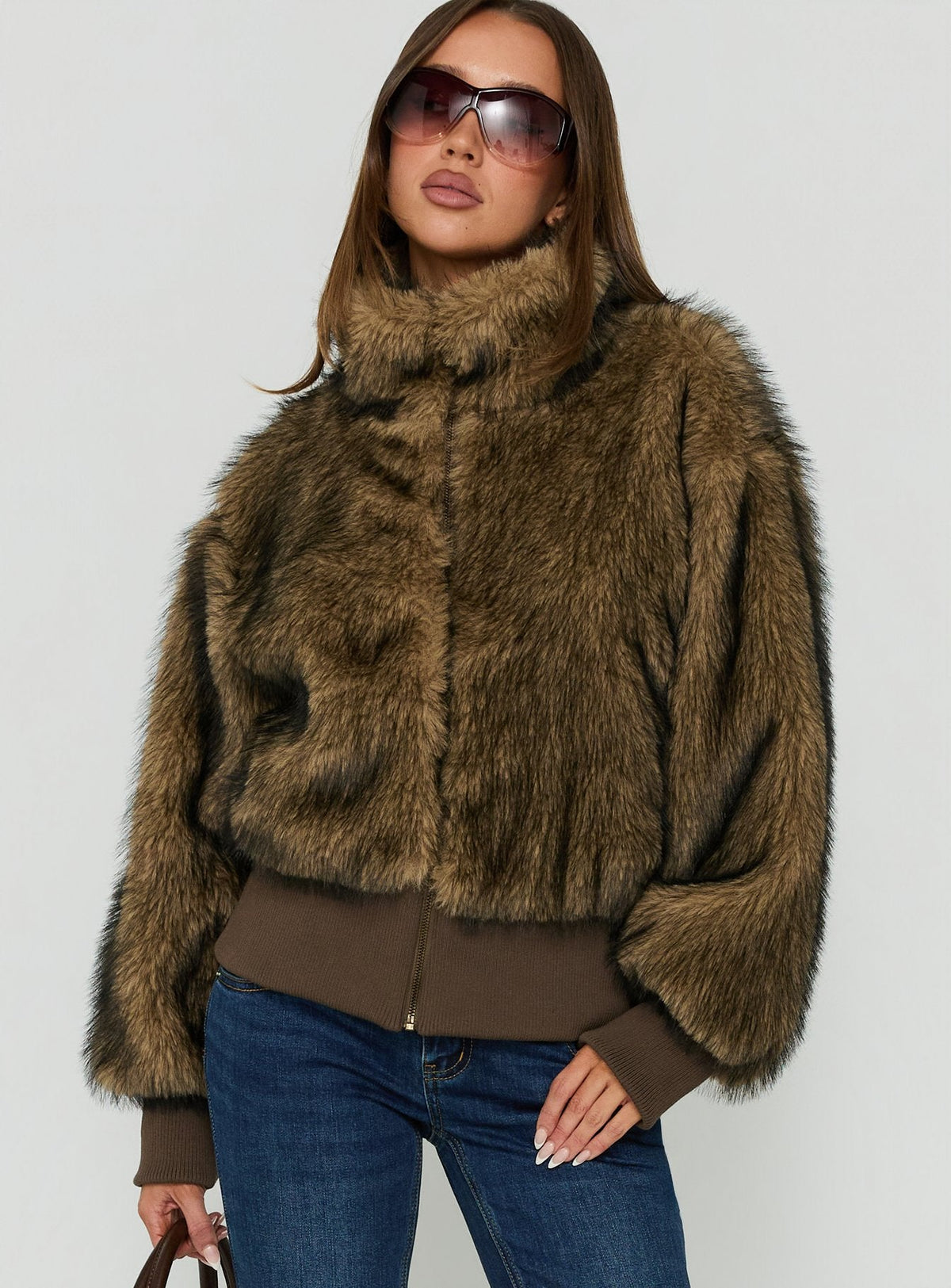 #NOVERA - Chaqueta Luxia Multicolor de Pelo Sintético de Cuello Alto -