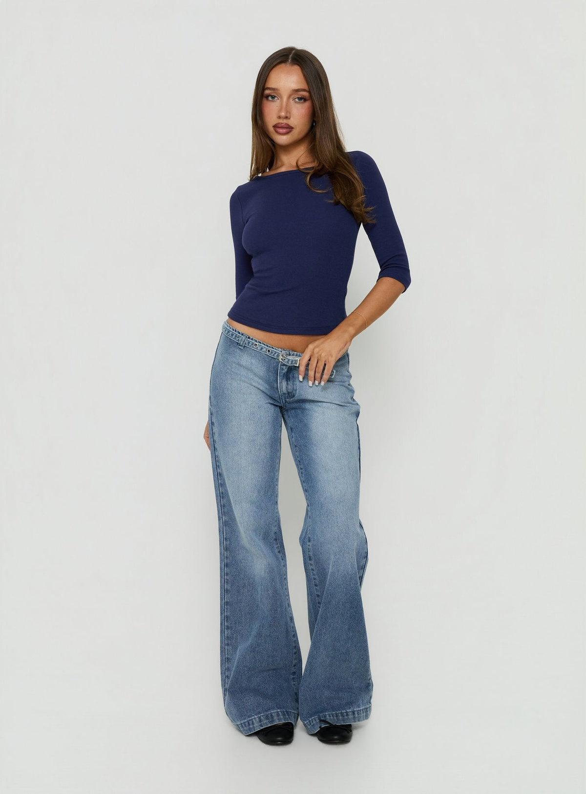 #NOVERA - Top Elaia Azul Marino de Manga 3/4 -