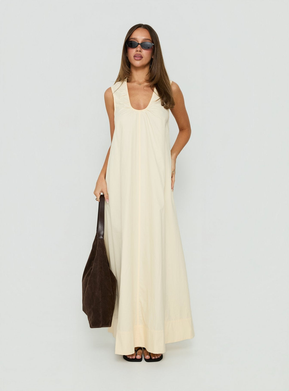 #NOVERA - Vestido Largo Eberta Amarillo Mantequilla Fruncido -