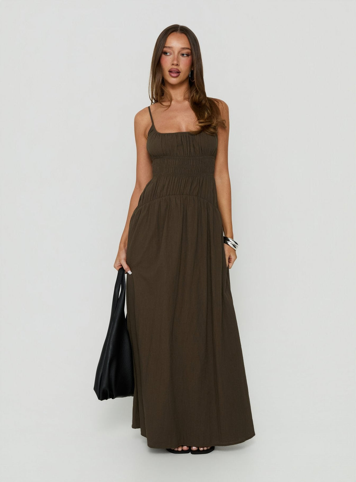 #NOVERA - Vestido Largo Magnolie Verde Fruncido -