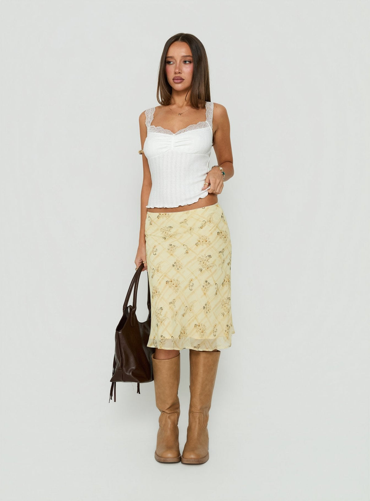 #NOVERA - Falda Midi Evina Picot Amarilla -