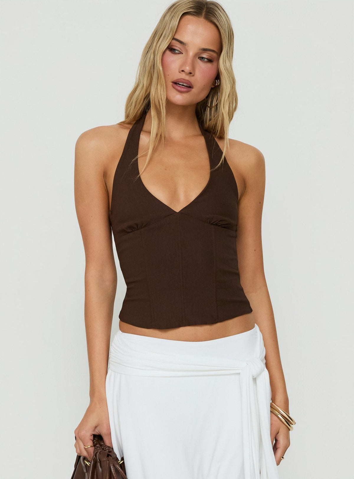 #NOVERA - Top Sherah Marrón Halter Corsé -