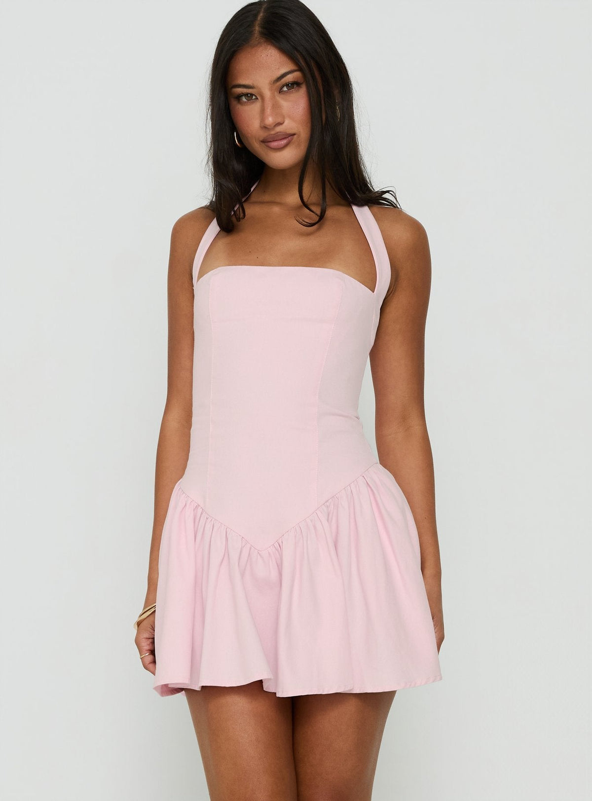#NOVERA - Vestido Mini Esatora Rosa Halter Acampanado -