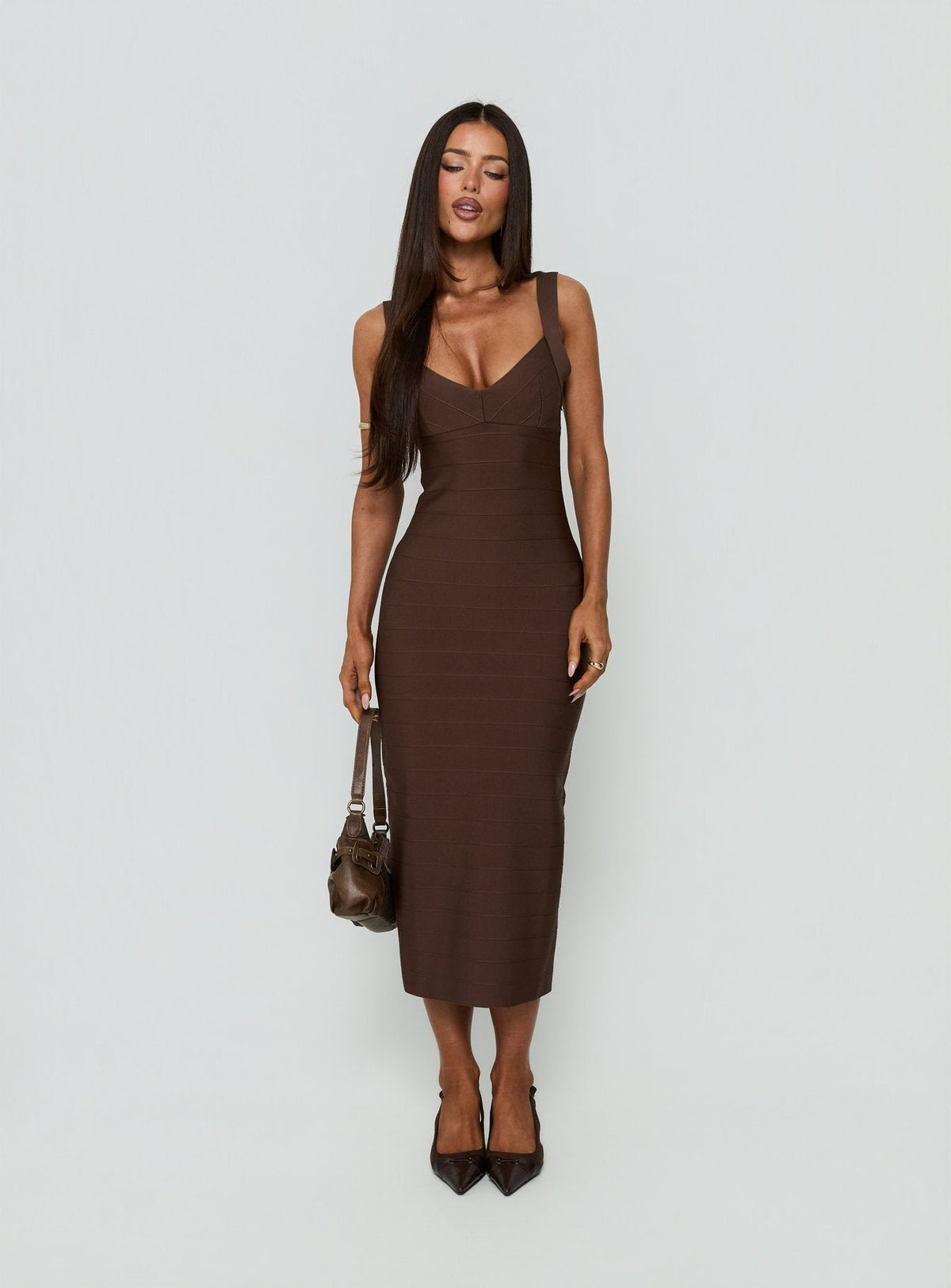 #NOVERA - Vestido Midi Justina Marrón Bandage -