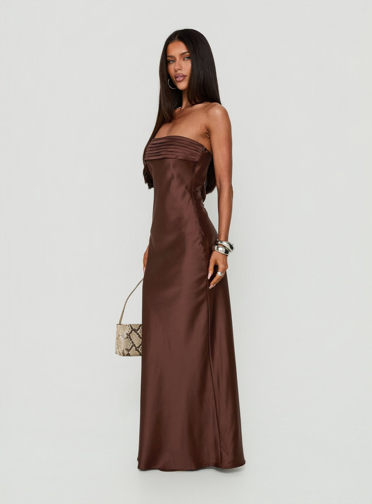 #NOVERA - Vestido Largo Khalotte Marrón Palabra de Honor -