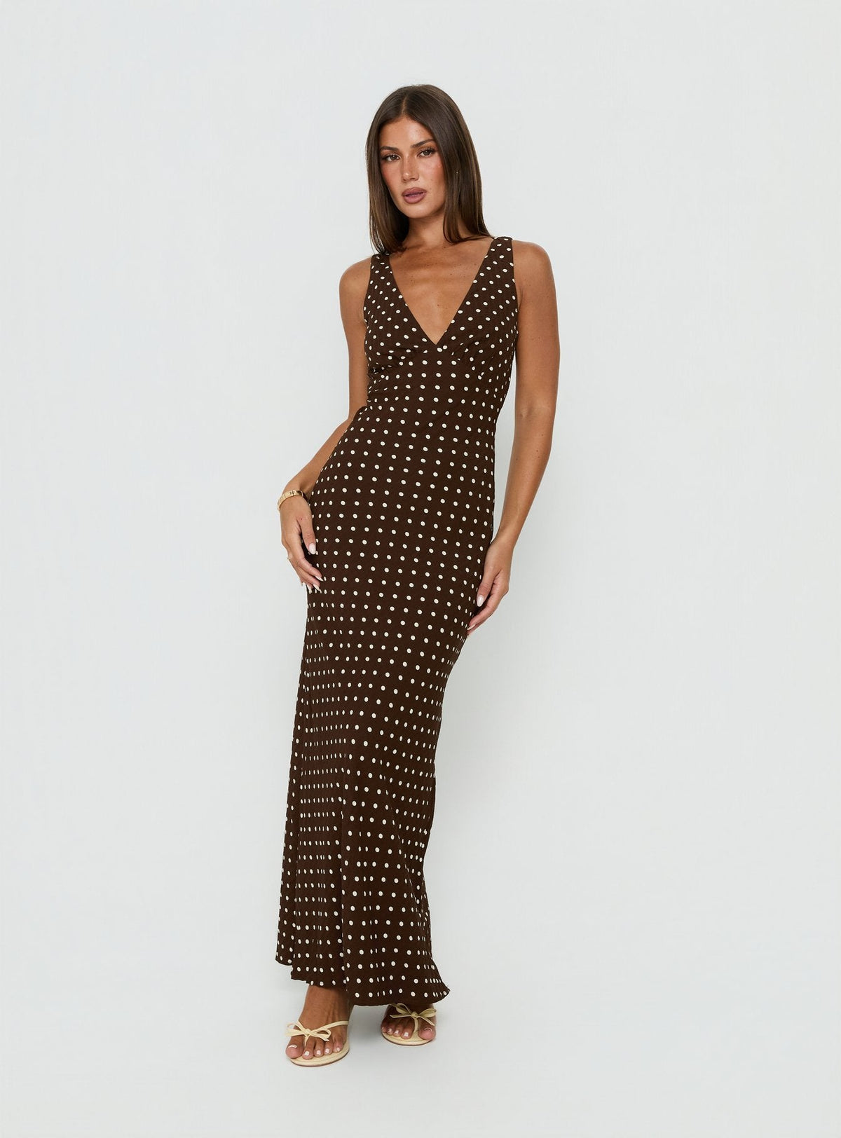 #NOVERA - Vestido Largo Malena Marrón de Lunares -